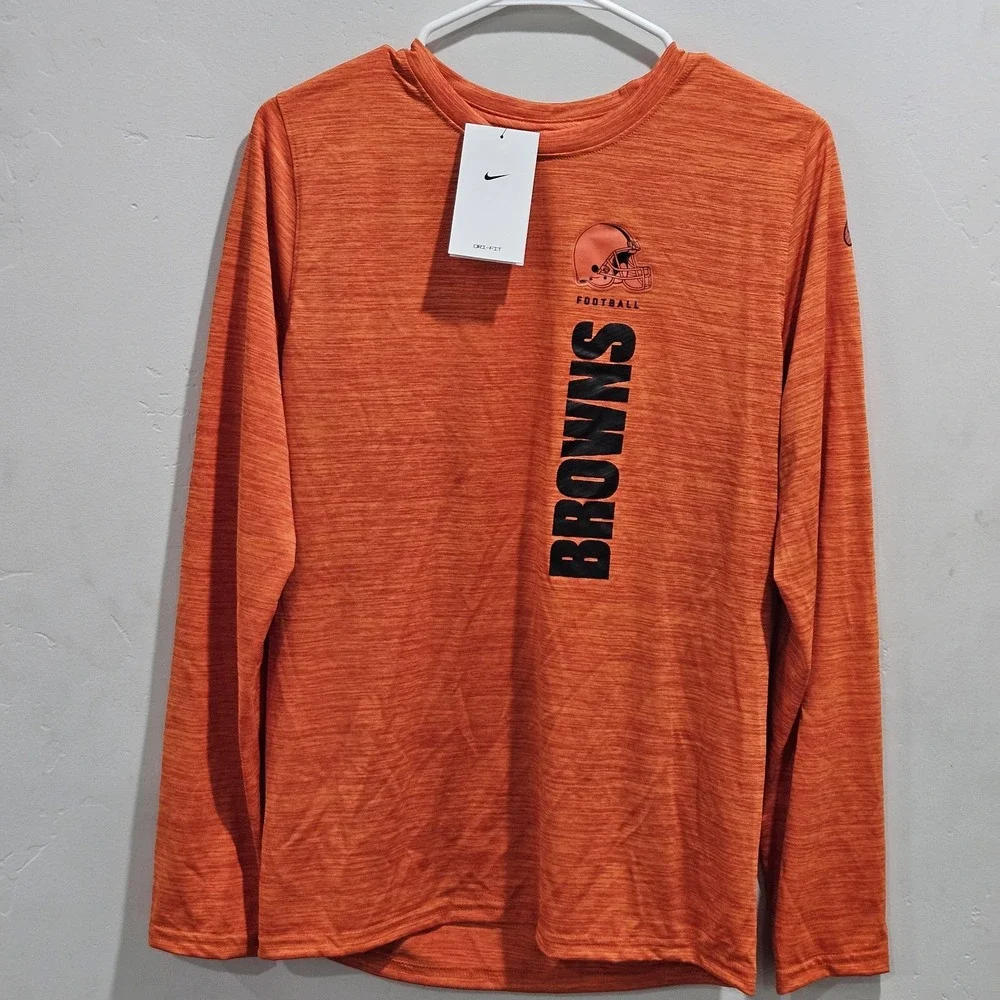 NEW Nike Dri-Fit‎ Cleveland Browns Long Sleeve Shirt Youth XL NFL Velocity